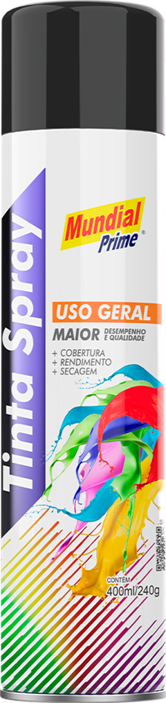 Tinta Spray Mundial Prime Preto Brilhante 400ml