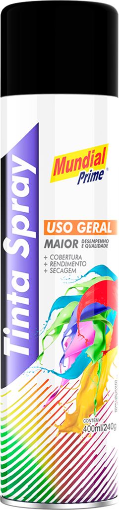 Tinta Spray Mundial Prime Preto Fosco 400ml