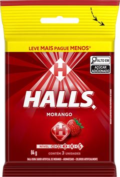 Drops Halls Morango Pacote 84g 3x1