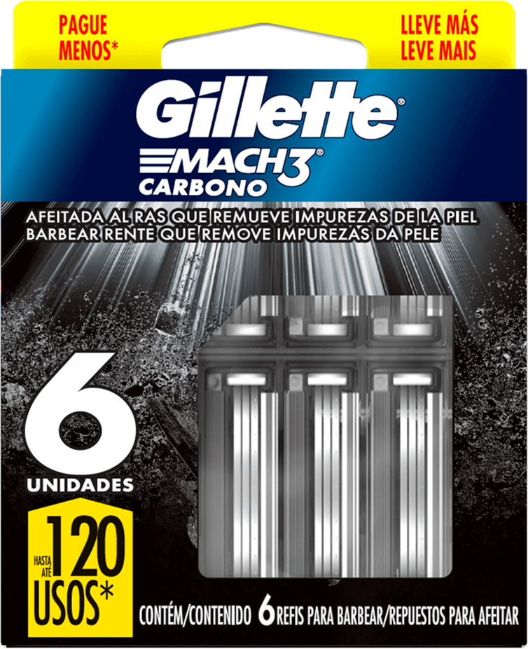 Carga Gillette Mach3 Carvao 6un Lv+ Pg-