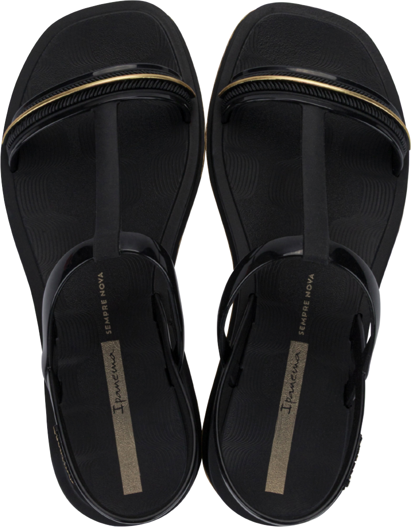 Sandalia Ipanema Glow Papete Fem Adulto Preto/Preto/Dourado