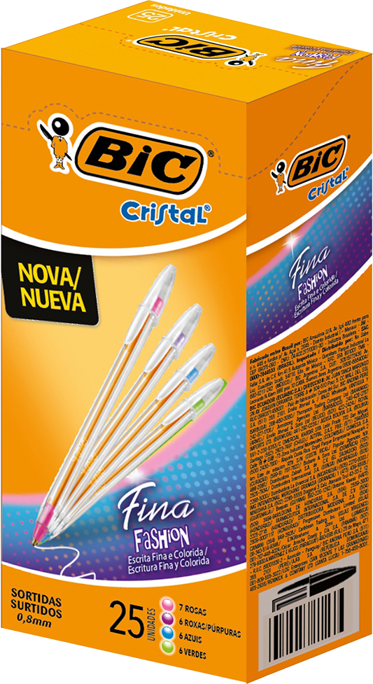 Caneta Bic Esferografica Escolar Fashion Fina Sortida 25un