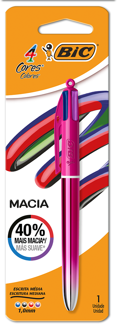 Caneta Bic Esferografica 4 Cores Macia Rosa