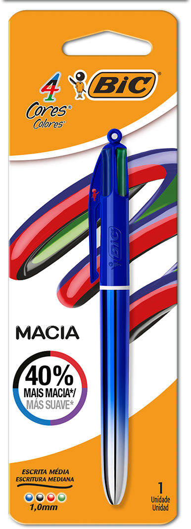 Caneta Bic Esferografica 4 Cores Macia Azul
