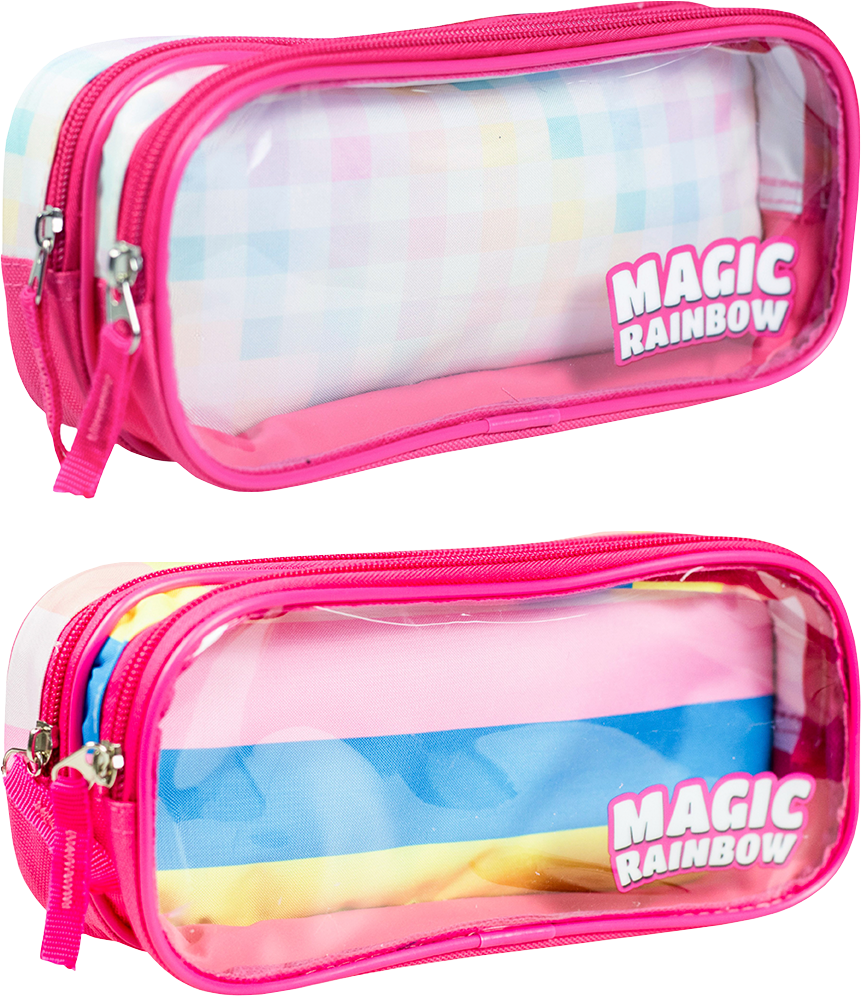 Estojo Kit Retangular Duplo Infantil Fem Magic Rainbow