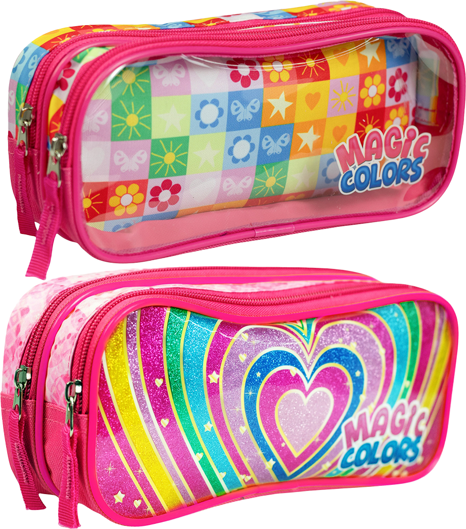 Estojo Kit Retangular Duplo Infantil Fem Magic Colors