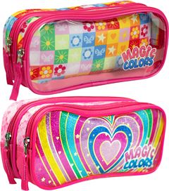 Estojo Kit Retangular Duplo Infantil Fem Magic Colors