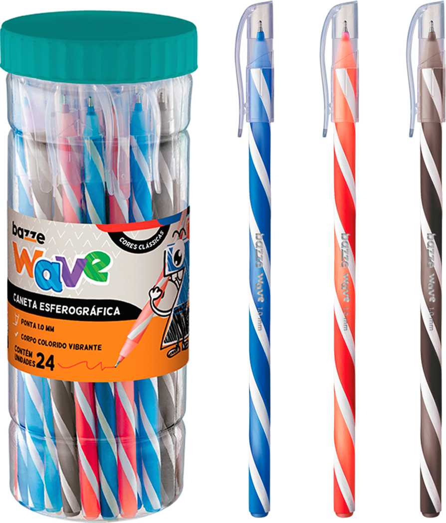 Caneta Bazze Wave Esferografica 1.0 Az/Pt/Vm Pote