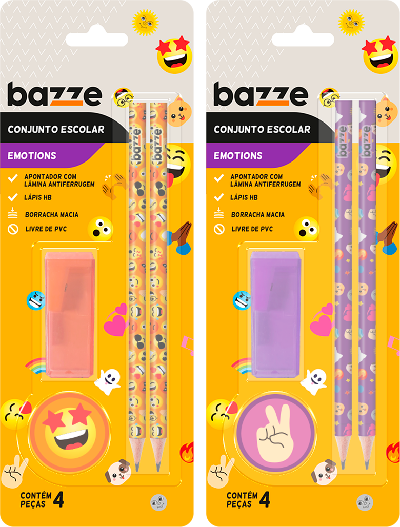 Kit Escolar Bazze Emotions + Apontador + Borracha Sm