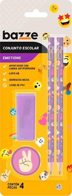 Kit Escolar Bazze Emotions + Apontador + Borracha Sm