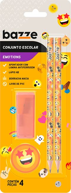 Kit Escolar Bazze Emotions + Apontador + Borracha Sm