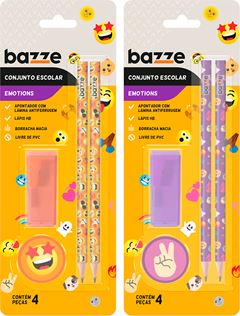 Kit Escolar Bazze Emotions + Apontador + Borracha Sm