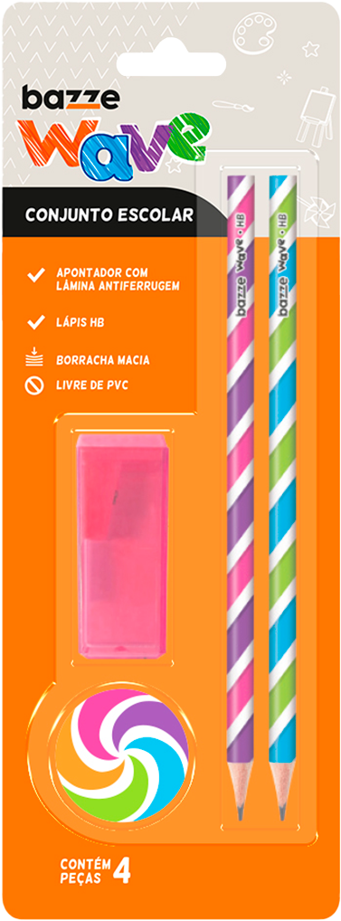 Kit Escolar Bazze Wave + Apontador + Borracha Sm