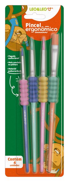 Pincel Ergonomico Leoleo Com Borracha Ponta Redonda 4un