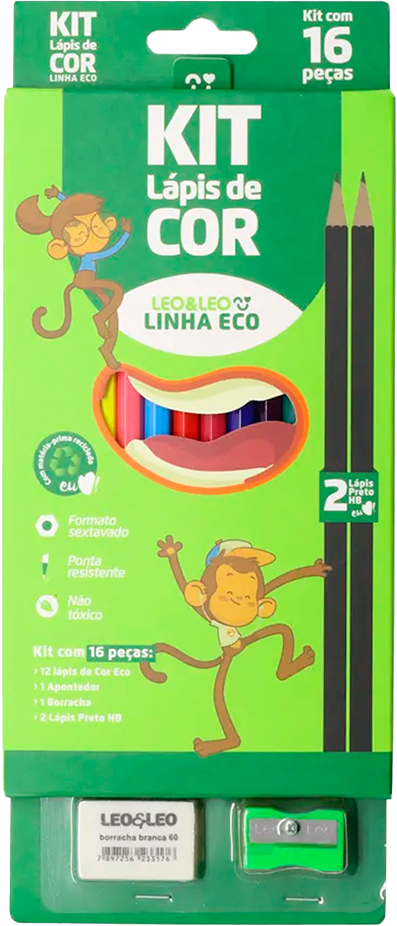 Lapis De Cor Leoleo Eco 12 Cores + Kit Escolar