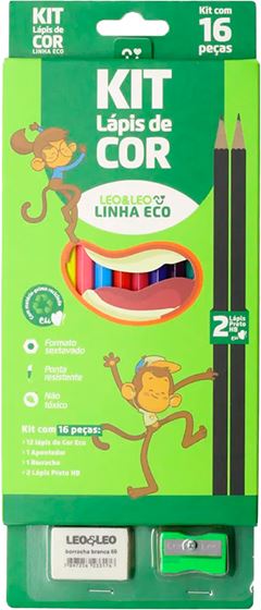 Lapis De Cor Leoleo Eco 12 Cores + Kit Escolar