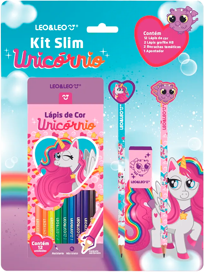 Lapis De Cor Leoleo Unicornio 12 Cores + Kit Escolar