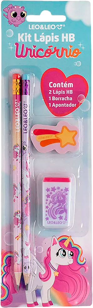 Kit Lapis Grafite Leoleo Hb Unicornio+ Apontador+ Borracha