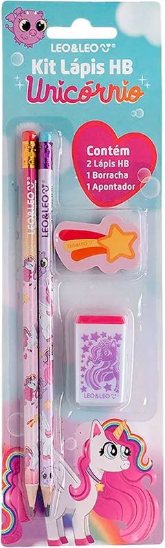 Kit Lapis Grafite Leoleo Hb Unicornio+ Apontador+ Borracha