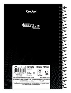 Caderno Credeal Universitario Essencial Preto Cd 1m 80fls
