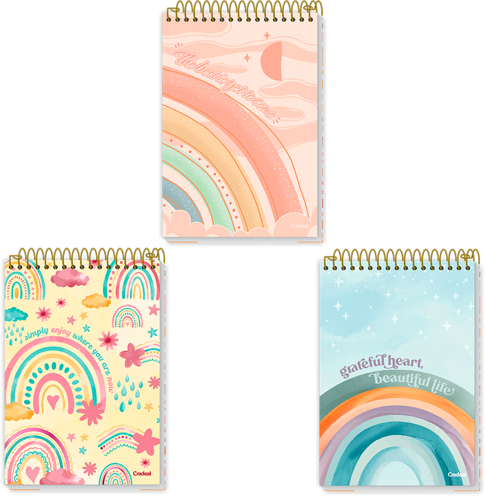 Caderno Credeal Universitario Arco Iris 1/4 Cd Cost 80fls