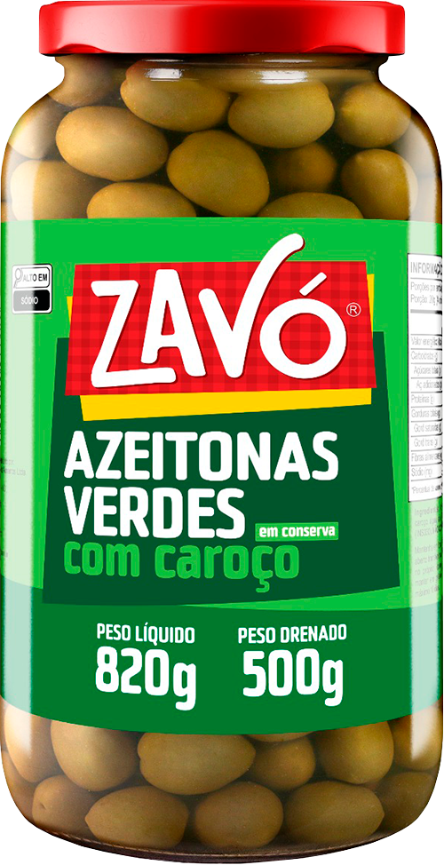 Azeitona Verde Zavó Com Caroco Vidro 500g