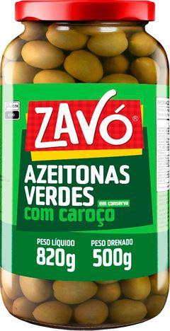 Azeitona Verde Zavó Com Caroco Vidro 500g