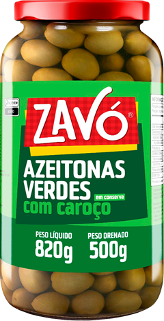 Azeitona Verde Zavó Com Caroco Vidro 500g