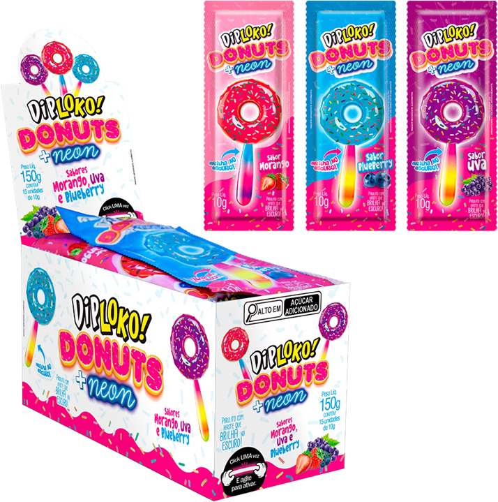 Pirulito Dip Loko Neon Donuts 10g