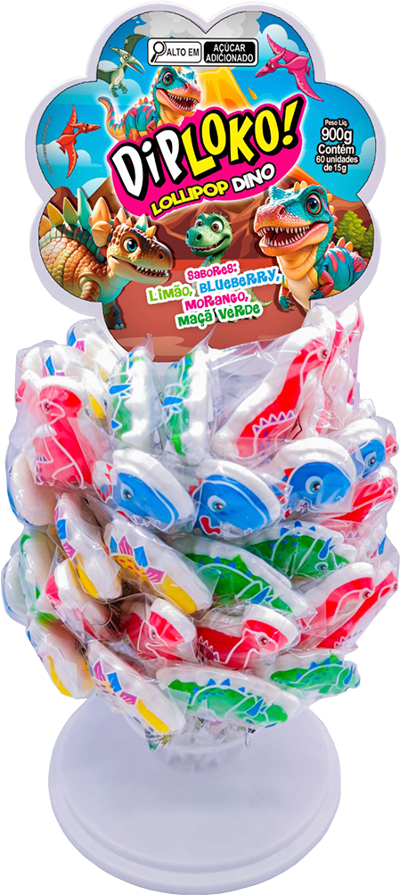 Pirulito Dip Loko Lollipop Dino 15g