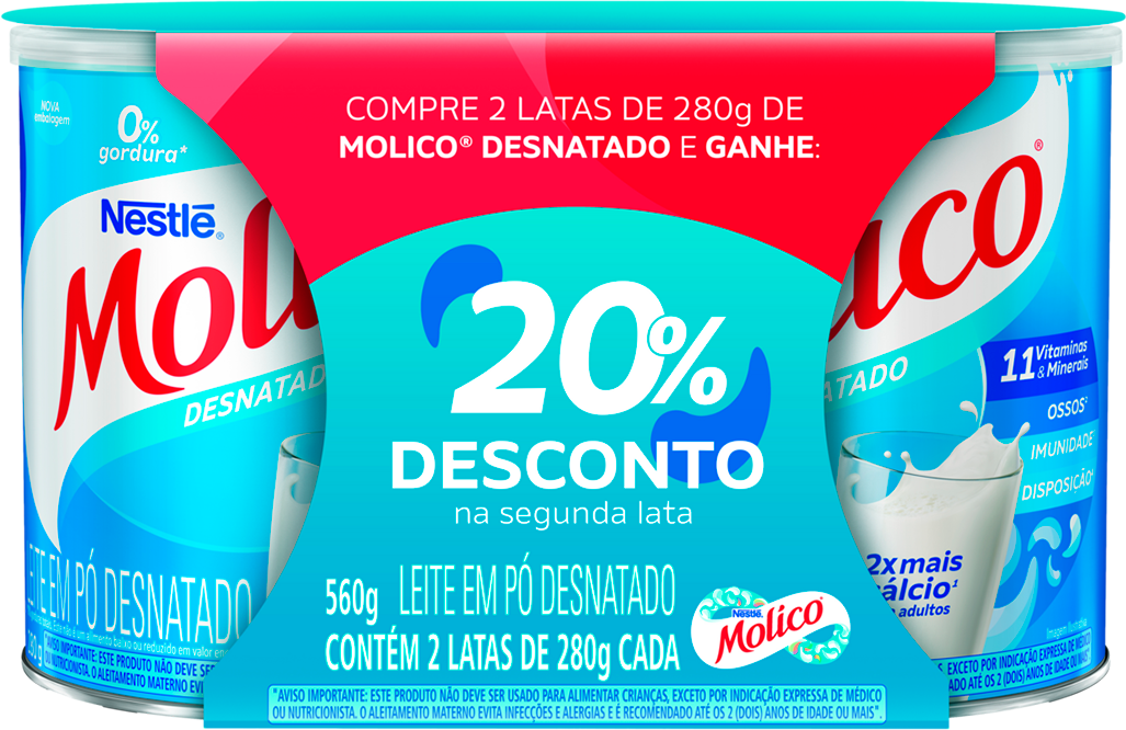 Leite Em Po Molico Desnatado 560g 20% Gratis 2un