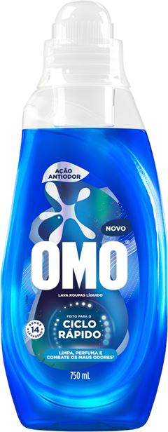 Sabao Liquido Omo Ciclo Rapido Acao Antiodor Azul 750ml