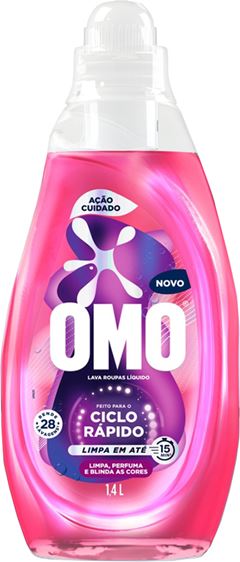 Sabao Liquido Omo Ciclo Rapido Acao Cuidado Rosa 1,4l
