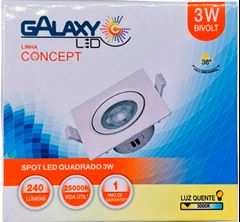 Luminaria Galaxy Led Para Embutir 3w 3000k Quadrada Bivolt
