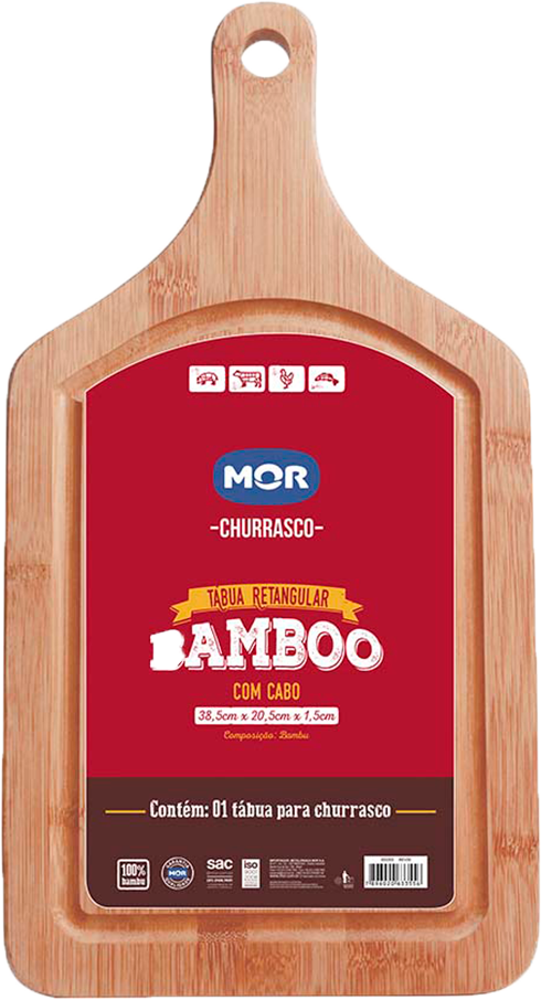 Tabua Bambu Mor Com Cabo Retangular 38,5cmx20,5cm