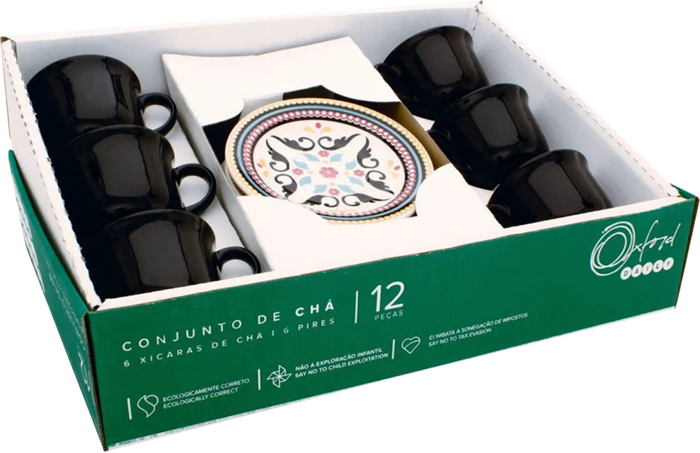Jogo Xicara Ceramica Cafe Com Pires Oxford Luiza 65ml 12pcs