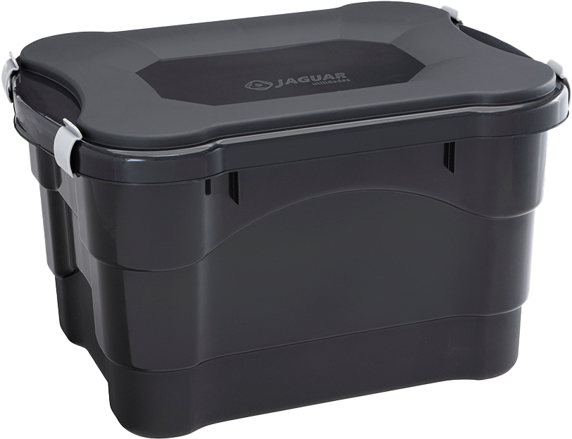 Caixa Organizadora Plastico Jaguar Com Tampa Preto 25l