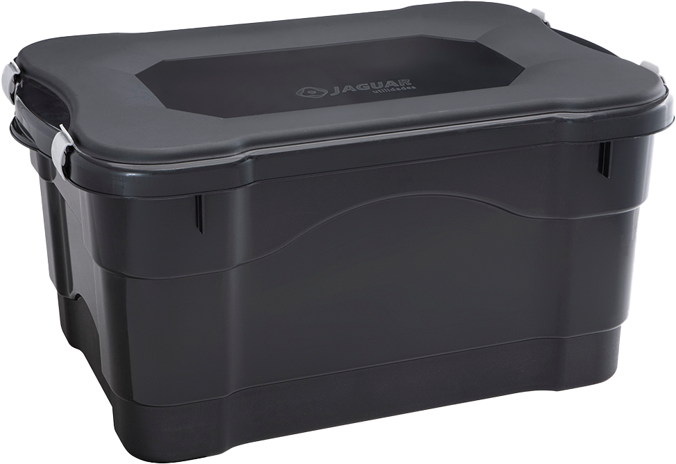 Caixa Organizadora Plastico Jaguar Com Tampa Preto 45l