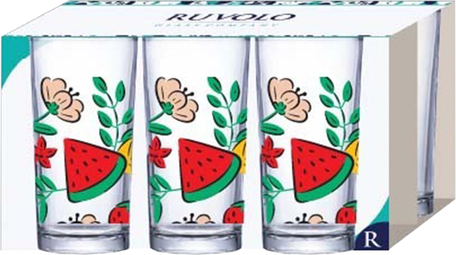 Jogo Copo De Vidro Ruvolo Decorado Fruits 225ml