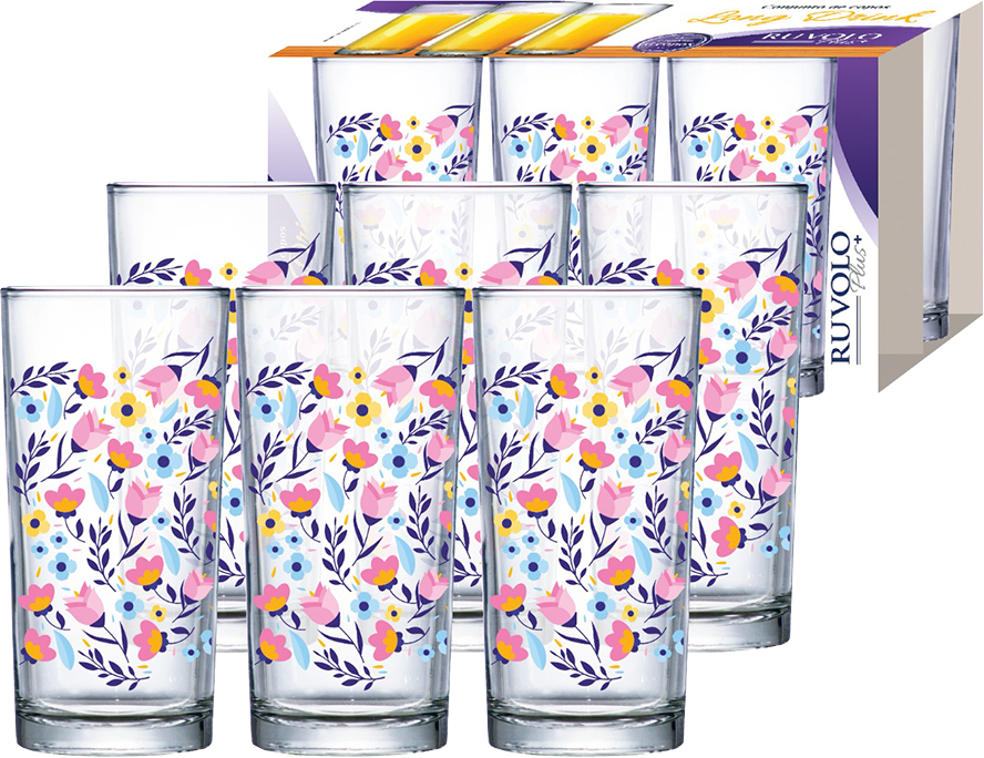 Jogo Copo De Vidro Ruvolo Decorado Tulipa 225ml