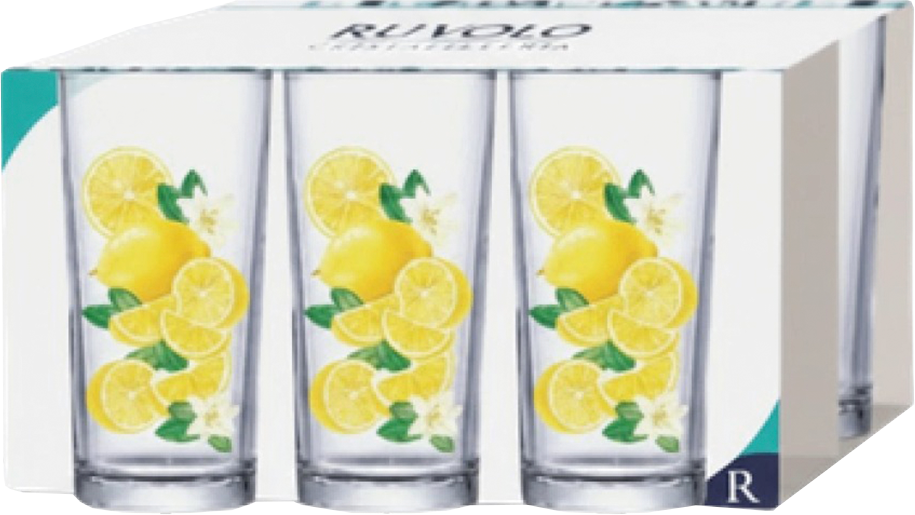 Jogo Copo De Vidro Ruvolo Decorado Limao Siciliano 225ml