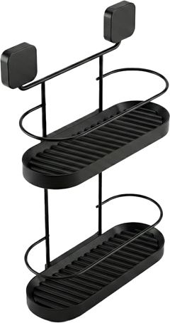 Suporte Banheiro Duplo Aco Metaltru Red Preto Adesivo 3m