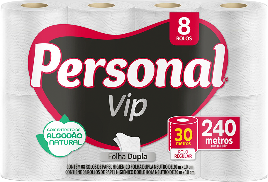 Papel Higienico Personal Vip Folha Dupla 30m 8x1