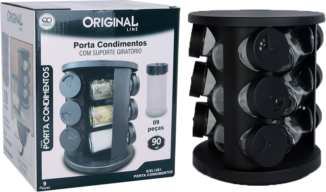Porta Condimento Vidro Original Line Suporte Giratorio 9pcs