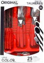 Faqueiro Inox Original Line Cabo Vermelho 25pcs
