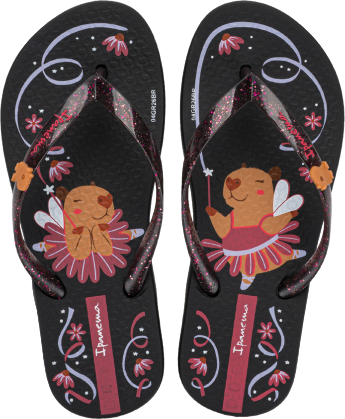 Sandalia Ipanema Capivara Fem Infantil Preto Glitter/Rosa