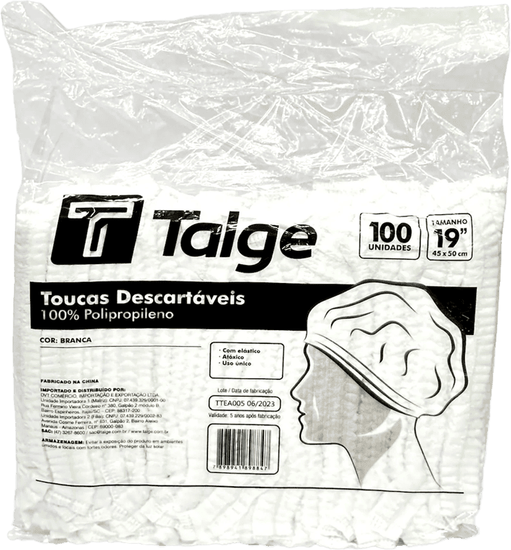 Touca Talge Descartavel Sanfonada Tnt Branca 100un