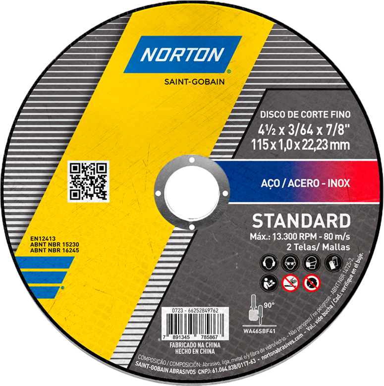 Disco Corte Standard Norton 115mm 4.1 Polegadas