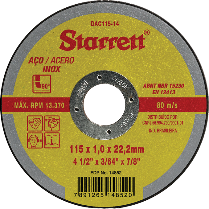 Disco De Corte Abrasivo 115x1,0x22,2mm 4/5 Pol