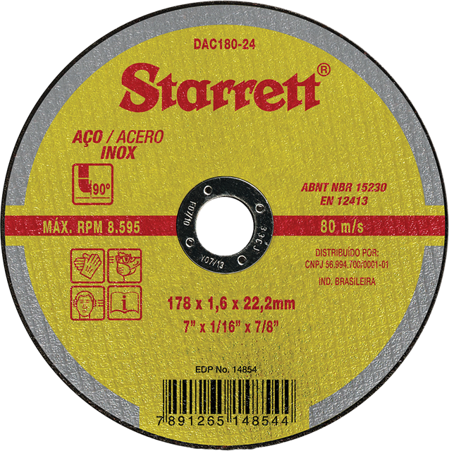 Disco De Corte Abrasivo 178x1,6x22,2mm 7 Pol